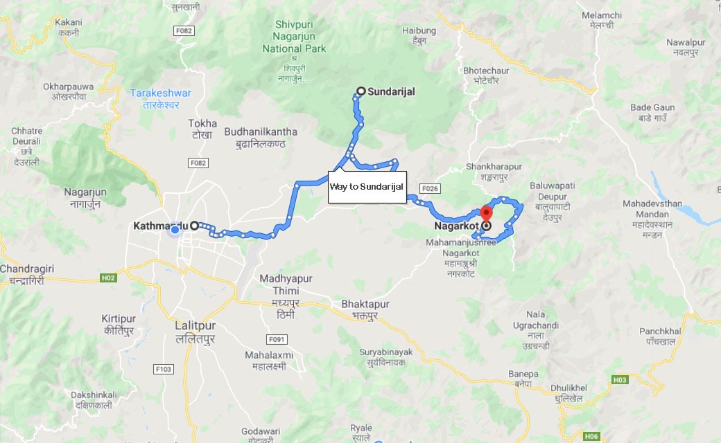Kathmandu Rim Hill Hiking 4 Days map